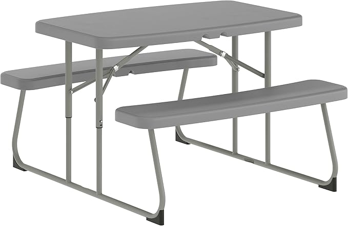 BizChair Easy-Fold Kids Outdoor Picnic Table and Benches - Commercial Grade Folding Plastic Play Table - Recommended for up to Age 5 - Gray