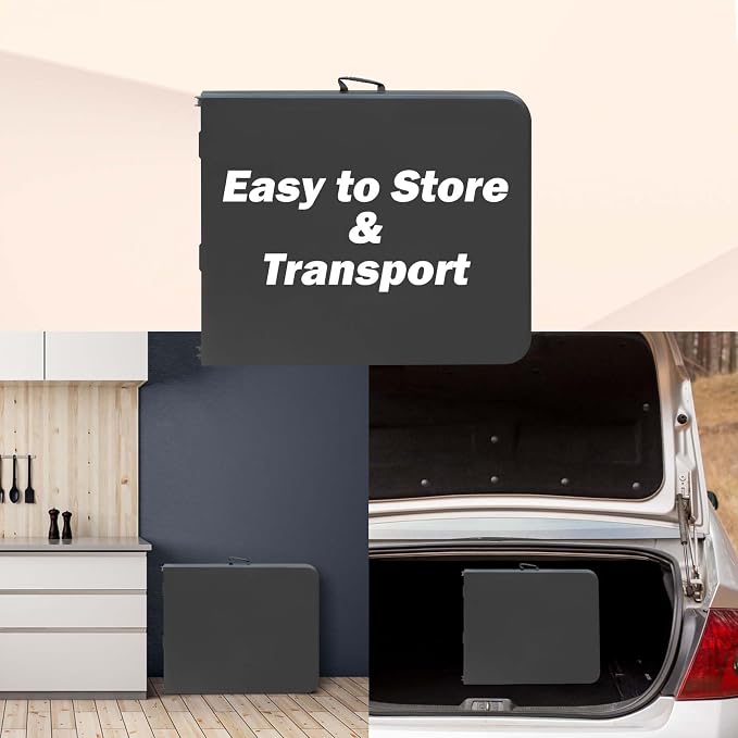 Anwick 6 Foot Folding Table Portable Fold-in-Half Plastic Picnic Table w/Handle and Steel Legs for Indoor, Outdoor, Camping, Party, Garden (Black, 6ft)