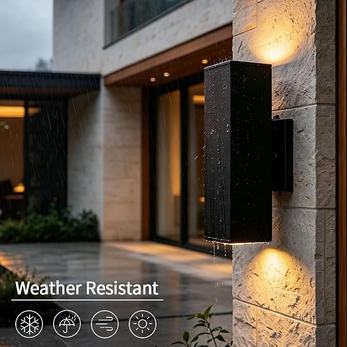 13" Black Square Modern Dusk to Dawn Outdoor Wall Light,2 Pack | E26 Base,UL listed,Aluminum Up and Down Lights Outdoor Exterior Wall Light Fixture Porch Light for House Garage Patio Garden