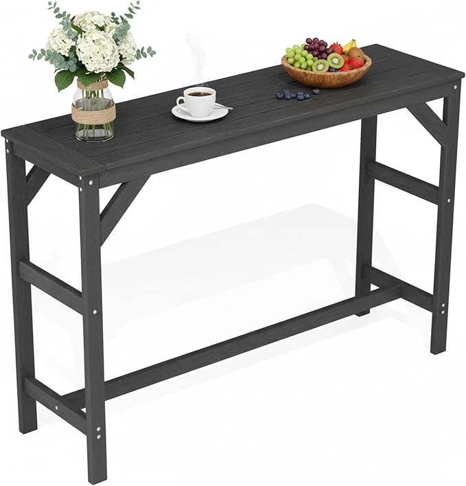55" HIPS Outdoor Bar Table, All-Weather Patio Bar Counter Height Table, Rectangle Black Bar Height Table for Outside, Garden, Backyard, Balcony, Poolside, Black