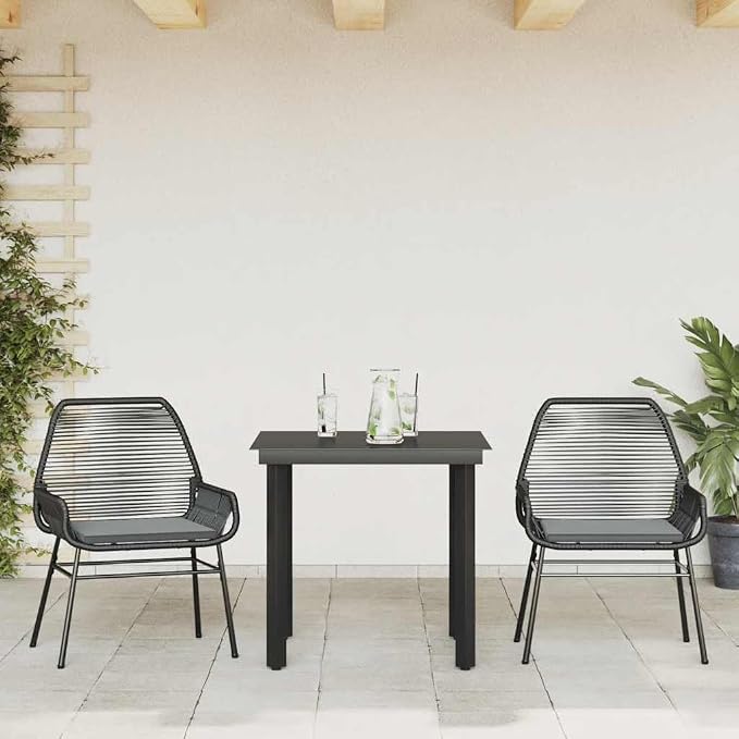 3 pcs Set Patio Dining Set & Bistro Set Black PE Rattan Garden Dining Set Outdoor Dining Set for Lawn Backyard Front Porch 31.5 x 31.5 x 29.1 in