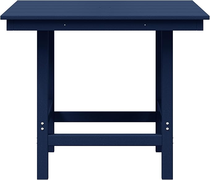 WestinTrends Ashore Outdoor HDPE 36" Square Patio Dining Table with Umbrella Hole, Navy Blue