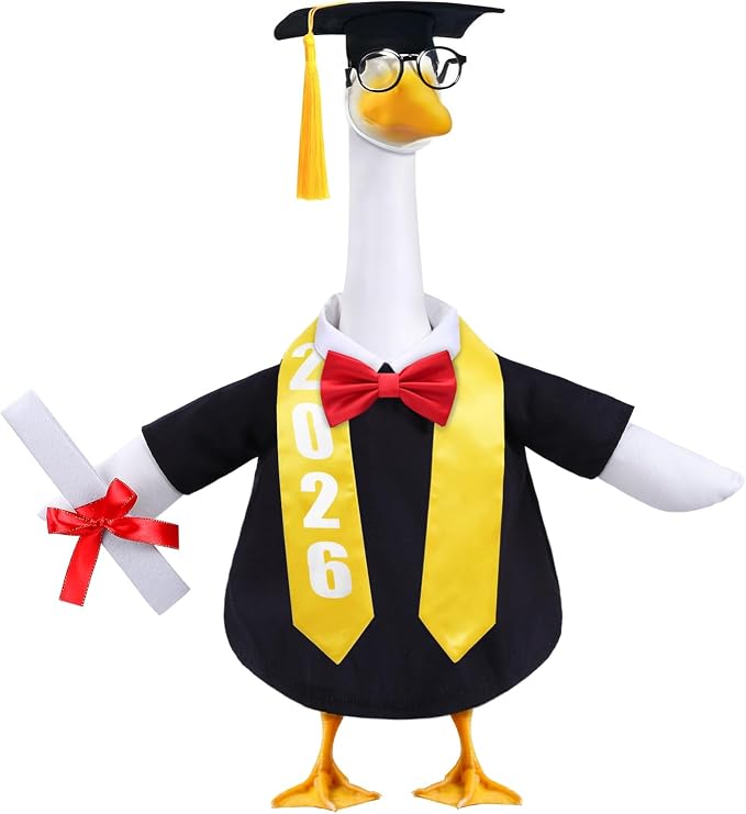 Celltestria Graduation Goose Outfits Black Graduation Porch Goose Costume Congrats Grad Cap Gown Stole Goose Clothes for 23" Geese Outdoor Patio Yard Lawn Garden Art Decoration
