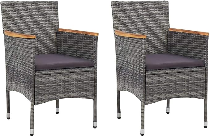 Modern Grey and Brown Outdoor Dining Set 3-Piece with Cushions, Weatherproof Poly Rattan and Acacia Wood for Patio Balcony Terrace, Durable Comfortable Seating Furniture