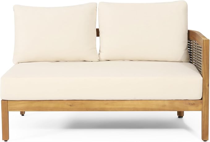 Merax Rattan Outdoor Acacia Wood V-Shaped Sectional Sofa with Cushions | All-Weather Patio Sofa Conversation Set for Porch, Lawn, Backyard, Balcony, Teak