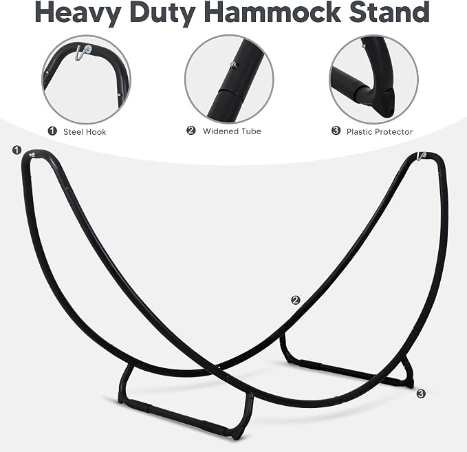 SUNCREAT Hammocks for Outside with Stand, Porch Hammock and Stand, 475 lbs Capacity, Patent Pending, Dark Gray