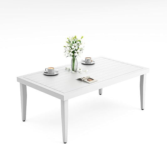 40" Aluminum Outdoor Patio Coffee Table, All-Weather Rust-Resistant Patio Coffee Table with Slatted Top, Modern Rectangular Outside Furniture for Garden, Deck, Balcony and Poolside, White