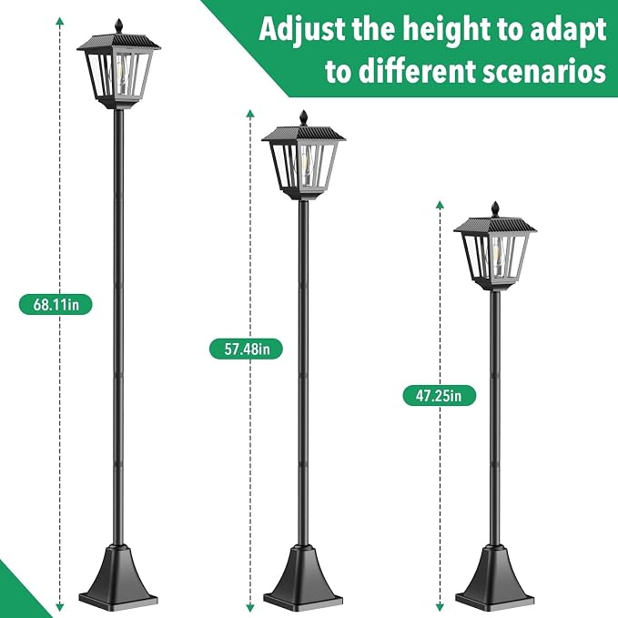 68" Solar Lamp Post Light Outdoor - 3000K Warm White, IP45 Waterproof Post Solar Lights Outdoor, Pole Lights Decorative Lamp for Yard Garden Patio Lawn Pathway Driveway Front/Back Door (2PK)