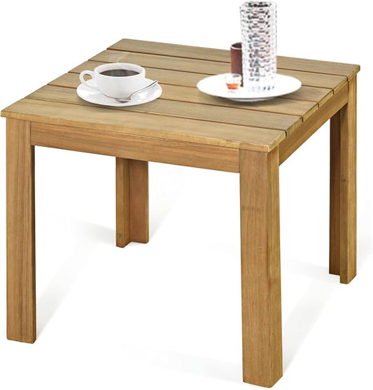 18” Square Patio Table, Acacia Wood Adirondack Side Table, Outdoor End Table, Coffee Table Composite Table for Garden, Backyard, Pool & Balcony, Teak Oil Finished