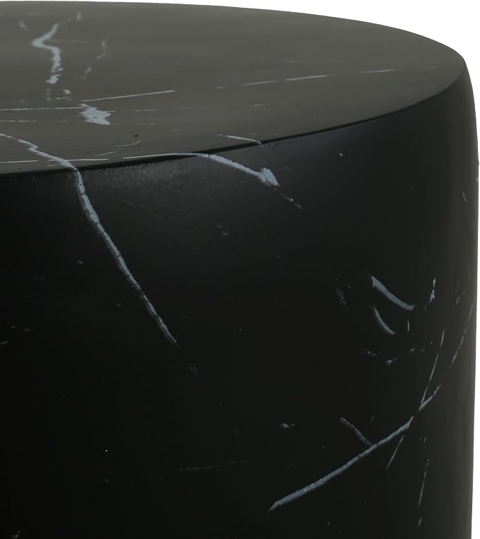 Outdoor Side Table Faux Marble End Table Travertine End Tables Concrete Side Tables Faux Stone Small Coffee Tables for Patio, Garden Stool Plant Stand for Porch Backyard, 15.5"*16"Cylindrical Black