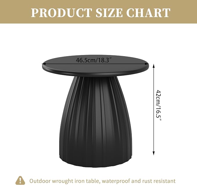 Round Metal Outdoor Patio Side Table, Steel Outdoor Accent Table, Black Small Patio End Table, for Garden, Pool, Yard, Balcony, Living Room, Deck, Weather Resistant, No Assembly