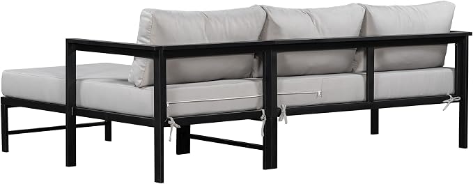 JIVOIT Outdoor L-Shaped Sofa with Iron Frame, Metal Patio Sofa Set with Ultra-Thick Cushions, Comfortable Seating for 3, Ideal for Patio, Balcony and Garden (Gray/35)