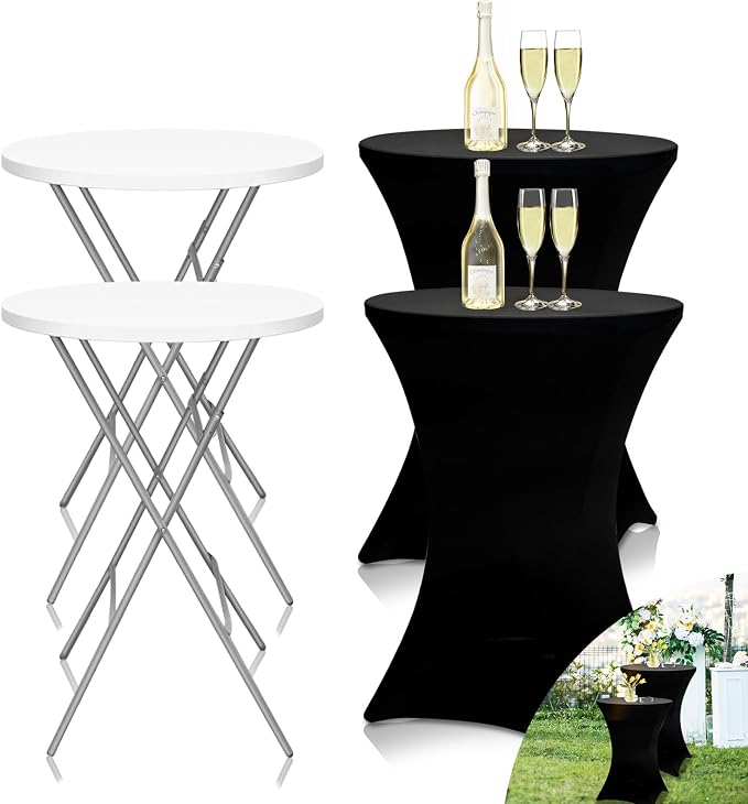 GUAGUA 32" 2PCS Round Plastic Folding High Top Table - Versatile Bar, Cocktail & Portable Pub Table for Parties, Bistro & Events (2PCSWhite Set C)