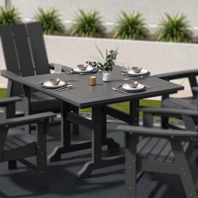 WestinTrends Malibu Outdoor Dining Table, All Weather Poly Lumber Adirondack 43" Trestle Square Patio Table with Umbrella Hole, Gray