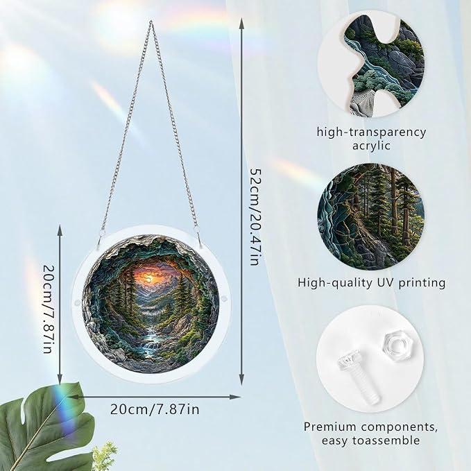 Acrylic Puzzle Suncatcher, 3D Mountain Tree Scenery Sun Catcher Jigsaw Puzzle Window Hanging, Acrylic Puzzles Kit Home Garden Decor, for Mom, Wife, Sisters, 7.87 inch