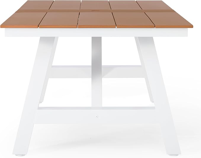 WestinTrends Cape May 90" HDPE Rectangle Outdoor Patio Dining Table with Umbrella Hole and Metal Frame, Teak