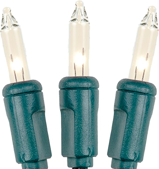 Novelty Lights 11 Feet 50 Bulbs Clear Incandescent Mini Lights, Green Wire