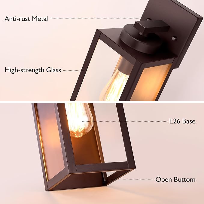 BesLowe Outdoor Wall Light, Modern Exterior Porch Sconce Lighting, Brown | Waterproof, Rust-Resistant, Durable Metal with Clear Glass, Standard E26 Socket, Easy to Install