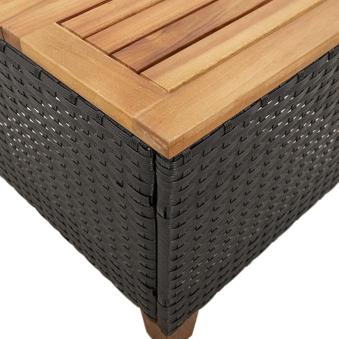 vidaXL Patio Coffee Table - Square, Poly Rattan, Acacia Wood, Black & Brown, Outdoor Furniture for Garden, Backyard, Patio, 17.7"x17.7"x14.6"