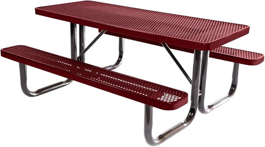 COATEDOUTDOORFURNITURE Heavy-Duty Portable Outdoor Picnic Table, Thermoplastic Coated Expanded Metal Commercial-Grade Patio Dining Furniture Made in America (6ft Rectangular, Burgundy)