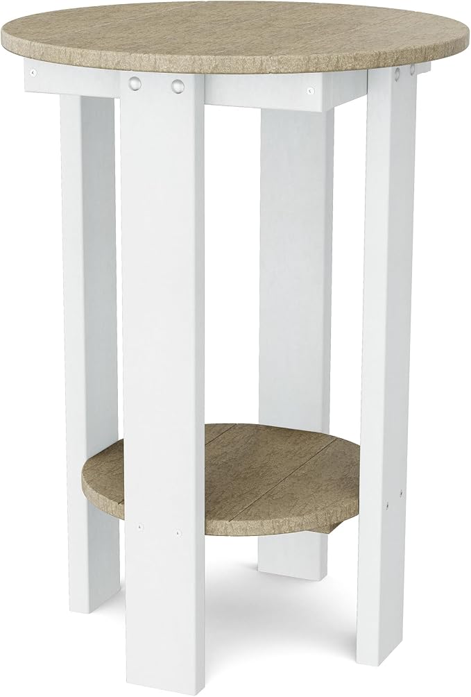 Wildridge Heritage Balcony Table, Weathered Wood and White - Outdoor Weather Resistant Recycled Plastic Furniture for Patio