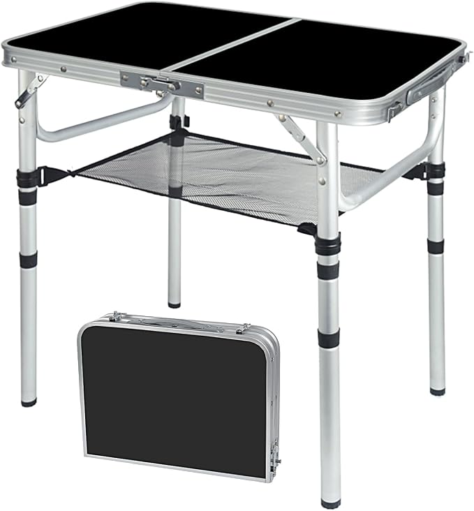 Portable Camping Table, Adjustable Height Aluminum Folding Table, Lightweight & Compact, Outdoor Picnic Table for Camping, Hiking, Beach, BBQ, Travel