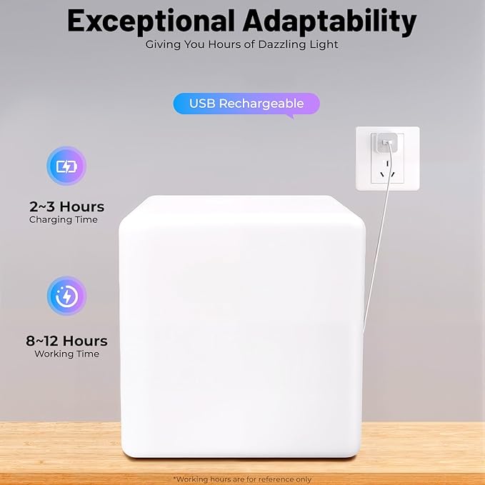 16" Cube LED Color Light Stool Party Club Bar Furniture LED Chair Stool Table Outdoor Indoor Patio Party Yard, Rechargeable Square Stool Light, 16 Color Gradient Romantic Decorative Lighting