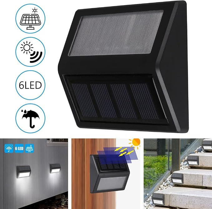 Solar Lights Outdoor, Waterproof Solar Powered Deck Step Lights for Patio Garden Backyard Garage Driveway Pathway Outside Wall Lighting (Cool White, 2 Pack)