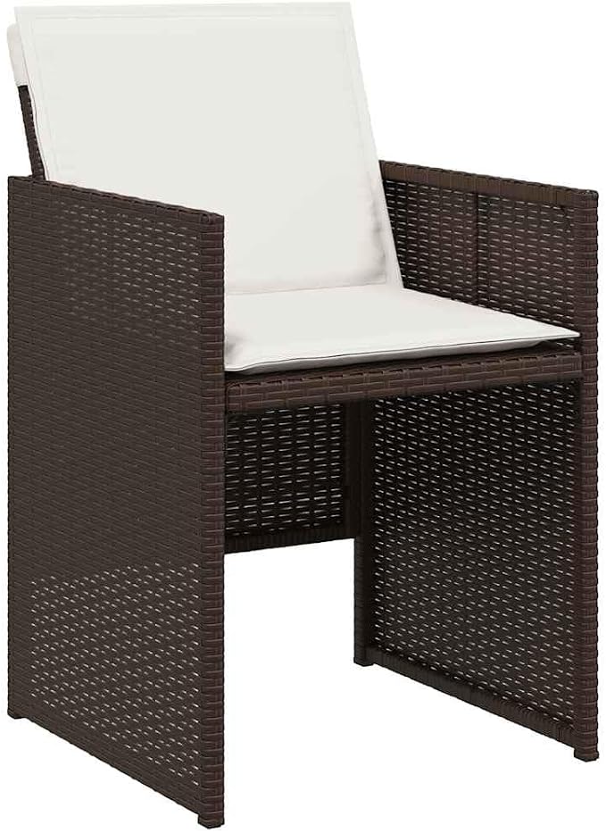 9 Piece Patio Dining Set with Cushions Brown Poly Rattan Outdoor Furniture Table Chairs for Garden Backyard Deck, Folding Chairs with Washable Cushions, Tempered Glass Table, 8 Seats