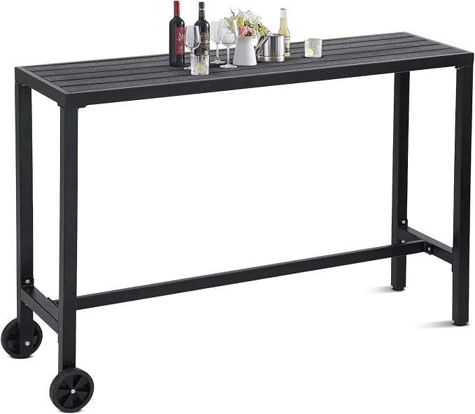 Outdoor Bar Table, 63" Black Patio Counter Height Bar Table, Outdoor Console Table with Weather Resistant Waterproof Top for Hot Tub, Balcony, Garden, Yard, Poolside,Black