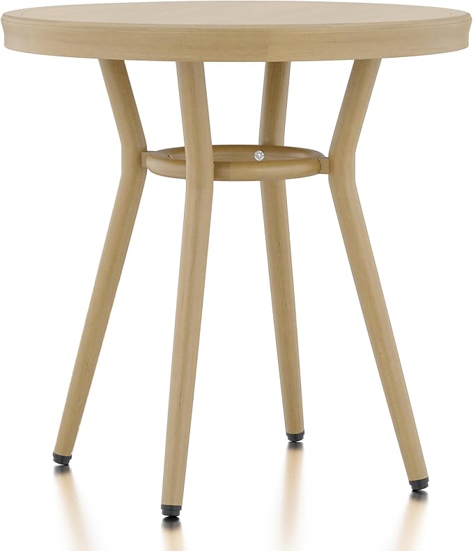 24/7 Shop at Home Cato Modern Aluminum 22 in. Outdoor Round Side Table for Outdoor Kitchen, Garden, Yard, Poolside, Natural Brown