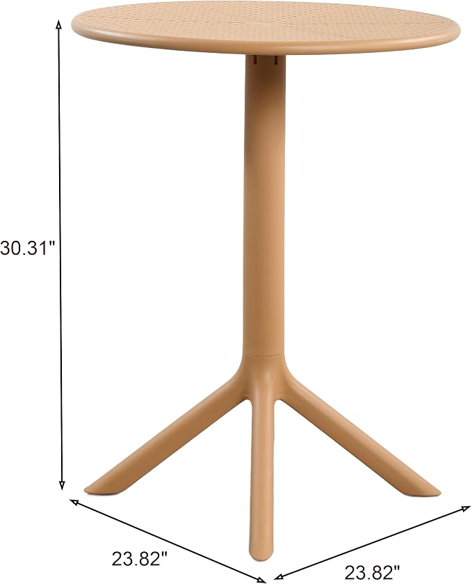 Christopher Knight Home Elshore Patio Bistro Table, Outdoor Plastic Round Table with Pedestal Base, Compact Bistro Table for Garden/Balcony/Poolside, Modern Coffee Table, Accent Table, Brown Yellow