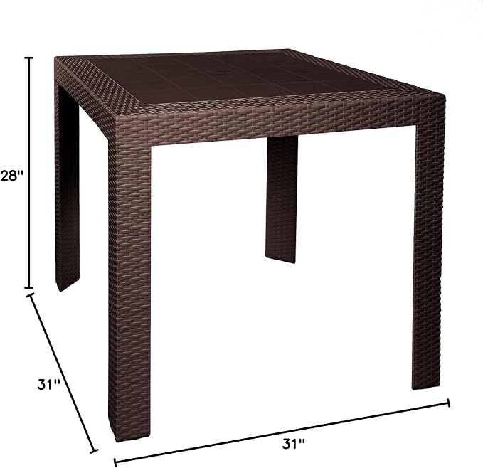 LeisureMod Mace Modern Weave Design Outdoor Patio Square Dining Table (Brown)