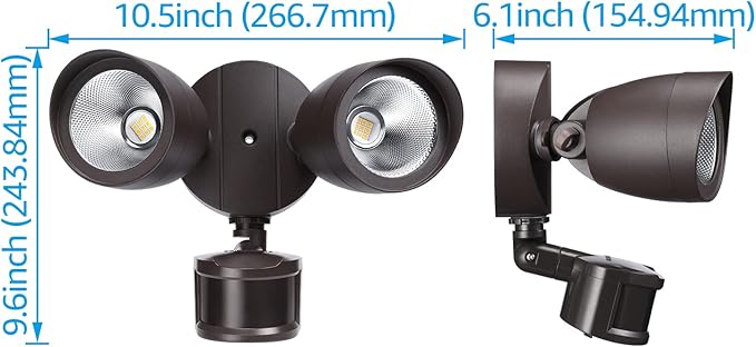 LEONLITE LED Security Light Outdoor Motion Sensor Dusk to Dawn 3000K Bronze | Motion Flood Light for Outside, Dusk to Dawn, UL Listed, Adjustable Dual Heads, Wet Location, Warm White