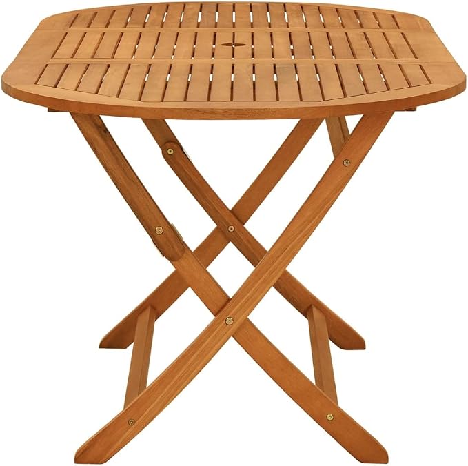 Folding Outdoor Patio Dining Table with Umbrella Hole, Folding Multifunctional Portable Garden Backyard Wooden Folding Foldable Dining Table Home Furniture 63"x33.5"x29.5" -AA