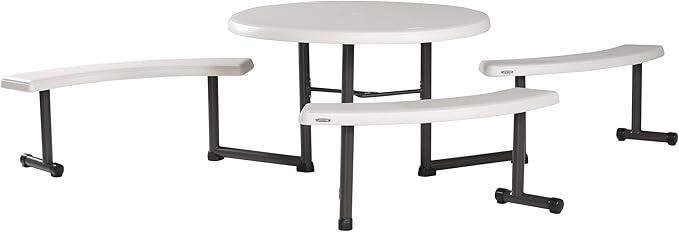 Lifetime Picnic Table 22127 44-inch Round Top Swivel Benches Almond Color Top
