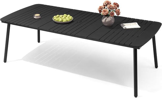 Crestlive Products Outdoor Dining Table for 8-10 People, 95in Patio Rectangle Table, Aluminum Frame with Durable Wood-Like Tabletop and Umbrella Hole Perfect for Patio, Garden, and Lawn