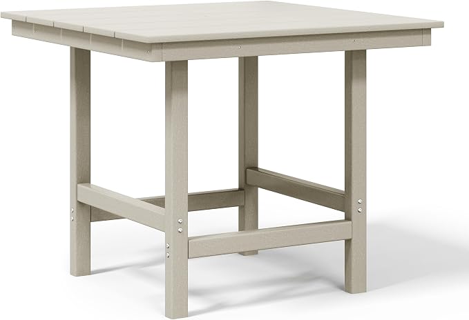 WestinTrends Ashore Outdoor HDPE 36" Square Patio Dining Table with Umbrella Hole, Sand