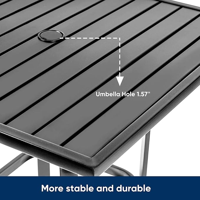 Oakcloud Patio Square Height Bar Table Outdoor Metal Frame Bistro Table with Umbrella Hole -39" Height Coating Old Craft,Rust and Weather Resistant,Classic Black