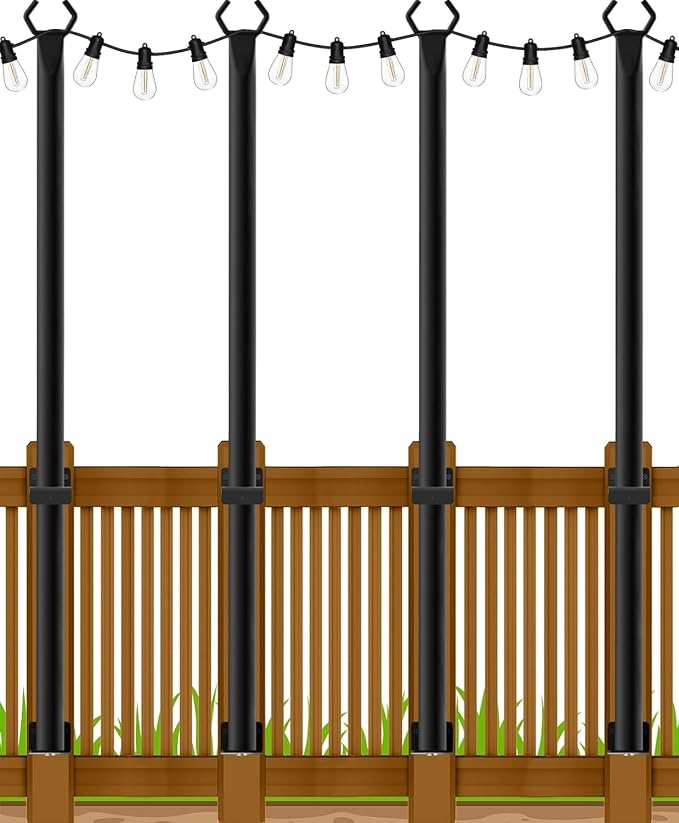 Beizelte 4 Pack 5Ft String Light Poles,Outside String Lights,Outdoor Light Poles,Metal Poles Stand for Patio,Backyard,Deck