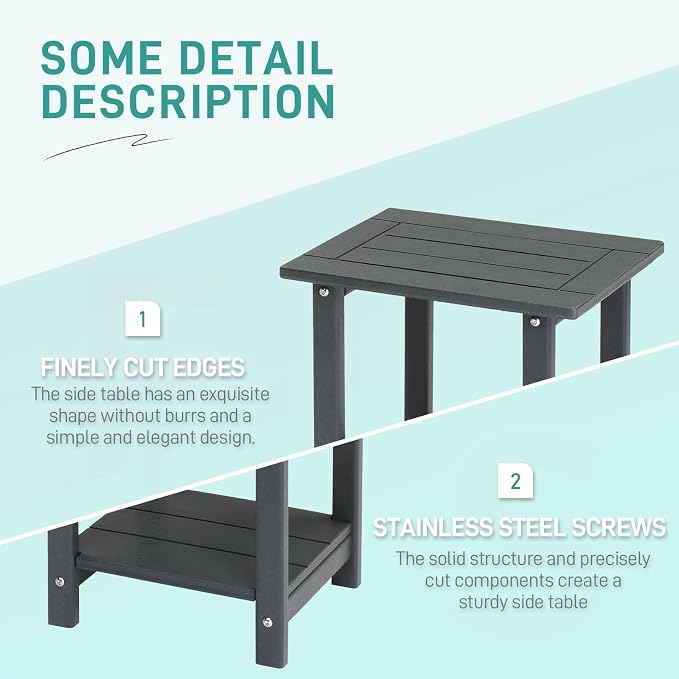 Outvita Outdoor Side Table, 2-Tier HDPE Adirondack Small Side Tables Weather Resistant Patio End Table for Backyard Poolside Porch Balcony