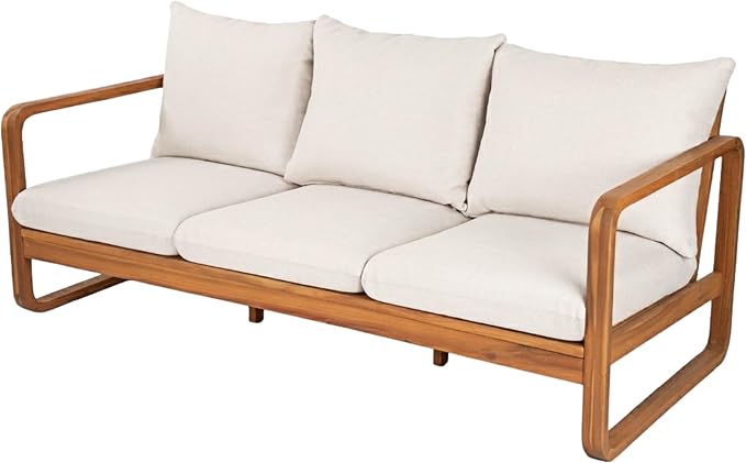 Christopher Knight Home Myra Acacia Wood 5 Piece Outdoor Patio Furniture Set, Wooden Patio Conversation Set with Sofa Loveseat Club Chairs & Coffee Table, 7-Seater Patio Sofas and Table Set,Teak+Beige