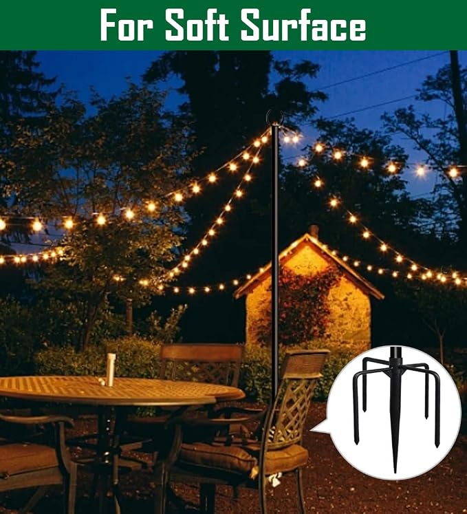 10ft String Light Pole for Soil Lawn, Light Pole for Outdoor String Light, Perfect for Garden, Backyard, and Patio Lighting Stand for Parties, Wedding - Matte Black Finish - 1 Pack