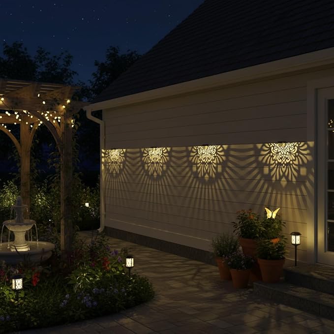 4 Pack Solar Fence Lights Outdoor Wall Lights Plastic Solar Powered Deck Step Stair Lights Mandala Theme Waterproof Fence Solar Light for Garden Post Patio Yard Decor, Gardening Gifts for Women Mom