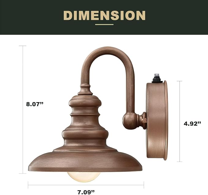 Dusk to Dawn Sensor Rustic Outdoor Gooseneck Barn Light Fixture | Exterior Wall Sconce Lighting Waterproof Outside Porch Lantern Farmhouse Wall Mount Lamp for House Garage Patio