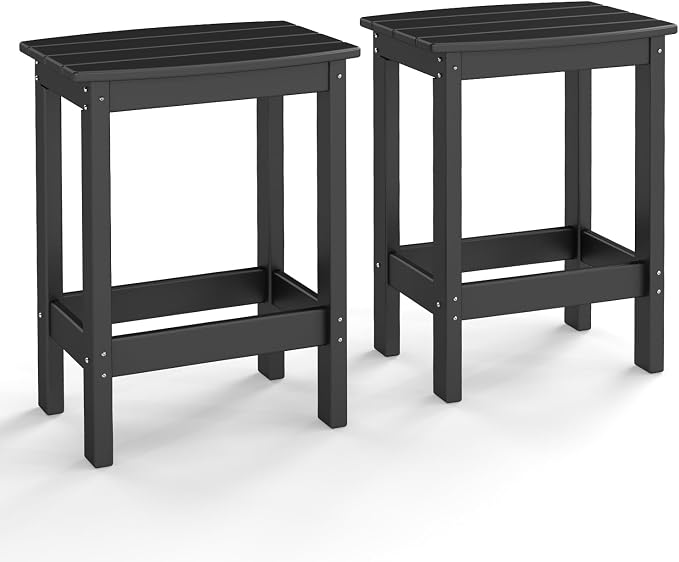 GREENVINES Outdoor-Bar-Stools-Set-of-2 | Patio Counter Height Backless Barstools | HDPE Plastic | 18" W x 13.5" D x 25" H | Chairs for Backyard Balcony Poolside | Black