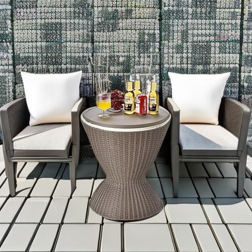 S AFSTAR Cool Bar Table, 8 Gallon Rattan Patio Bar Cooler with Ice Bucket & Height Adjustable Tabletop, Beer & Wine Cooler, Outdoor Indoor Cocktail Coffee Table for Patio Party Pool Deck (Brown)