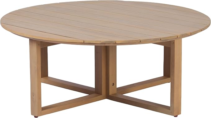 Christopher Knight Home Dahlia 14.37" Height Outdoor Coffee Table, Acacia Wood Accent Table with Slatted Panel Design, Round Patio Table for Garden Balcony, Low Maintenance Patio Furniture, Light Teak