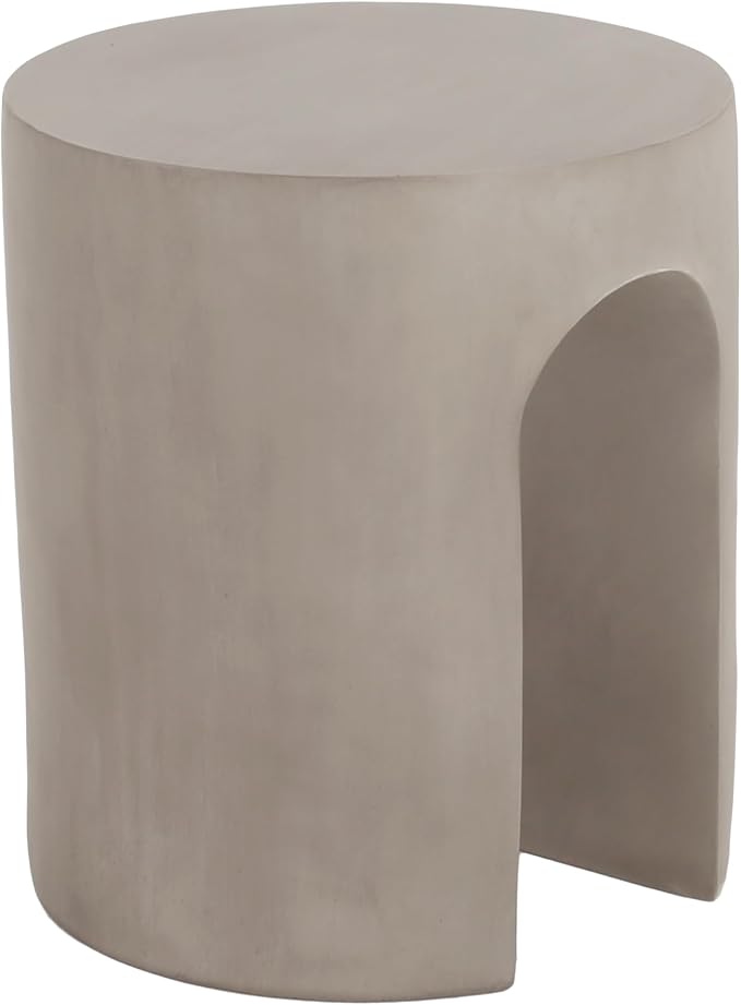 Outdoor Side Table 16" U-Shape Shape Concrete Side Table, Patio Tables for Outside Decorative Garden Stools, No Assembly Accent Table for Patio Porch Living Room, Grey