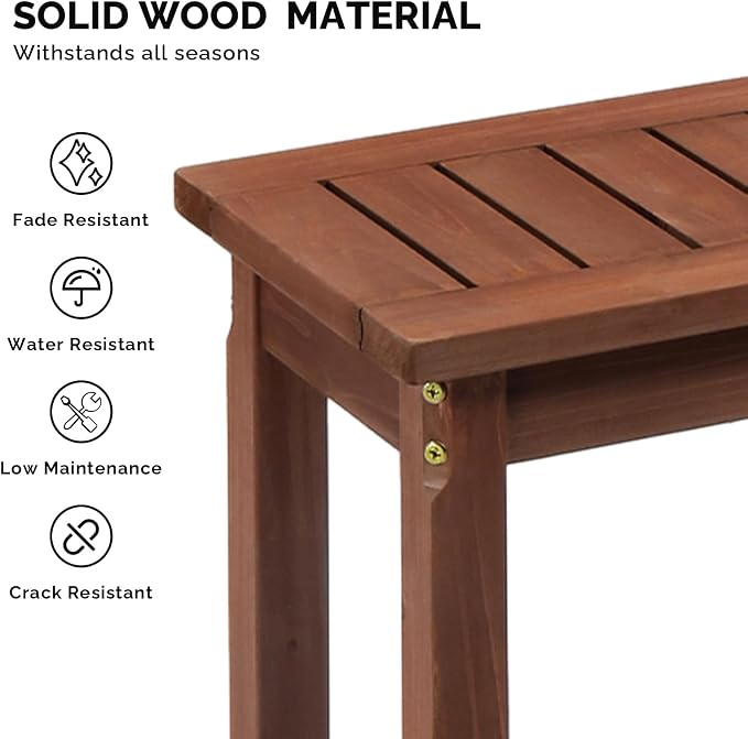 Outvita 3 Piece Outdoor Dining Set, Wood Patio Table and Benches, Indoor Outdoor Patio Furniture for Backyard, Poolside, Entryway, Porch